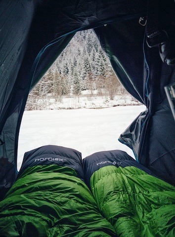 Winter Camping in Tents - Green Sleeping Bag