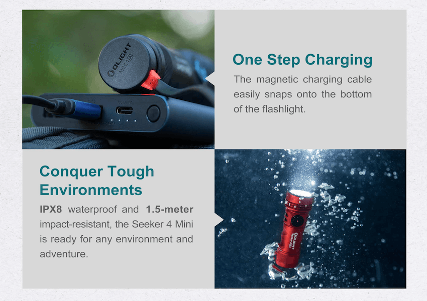 Olight Seeker 4 mini - charging and under water